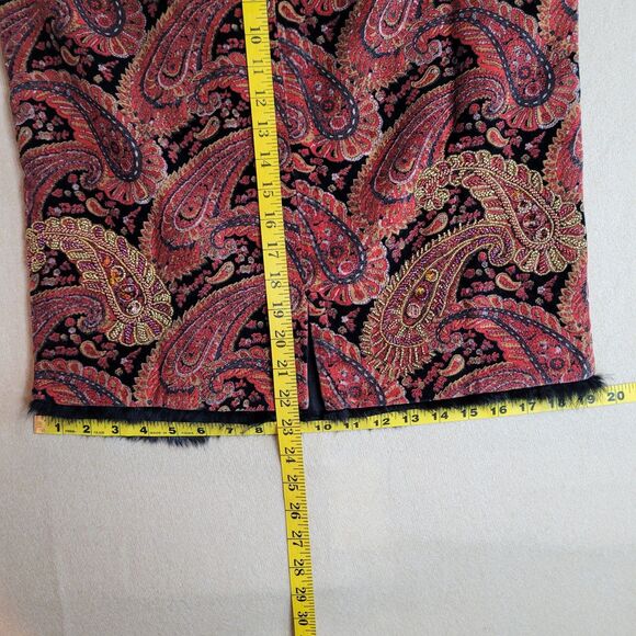NWT Ario Beaded Pencil Skirt Red Gold Paisley Velvet Womens L Boho Maximalist - Picture 7 of 11